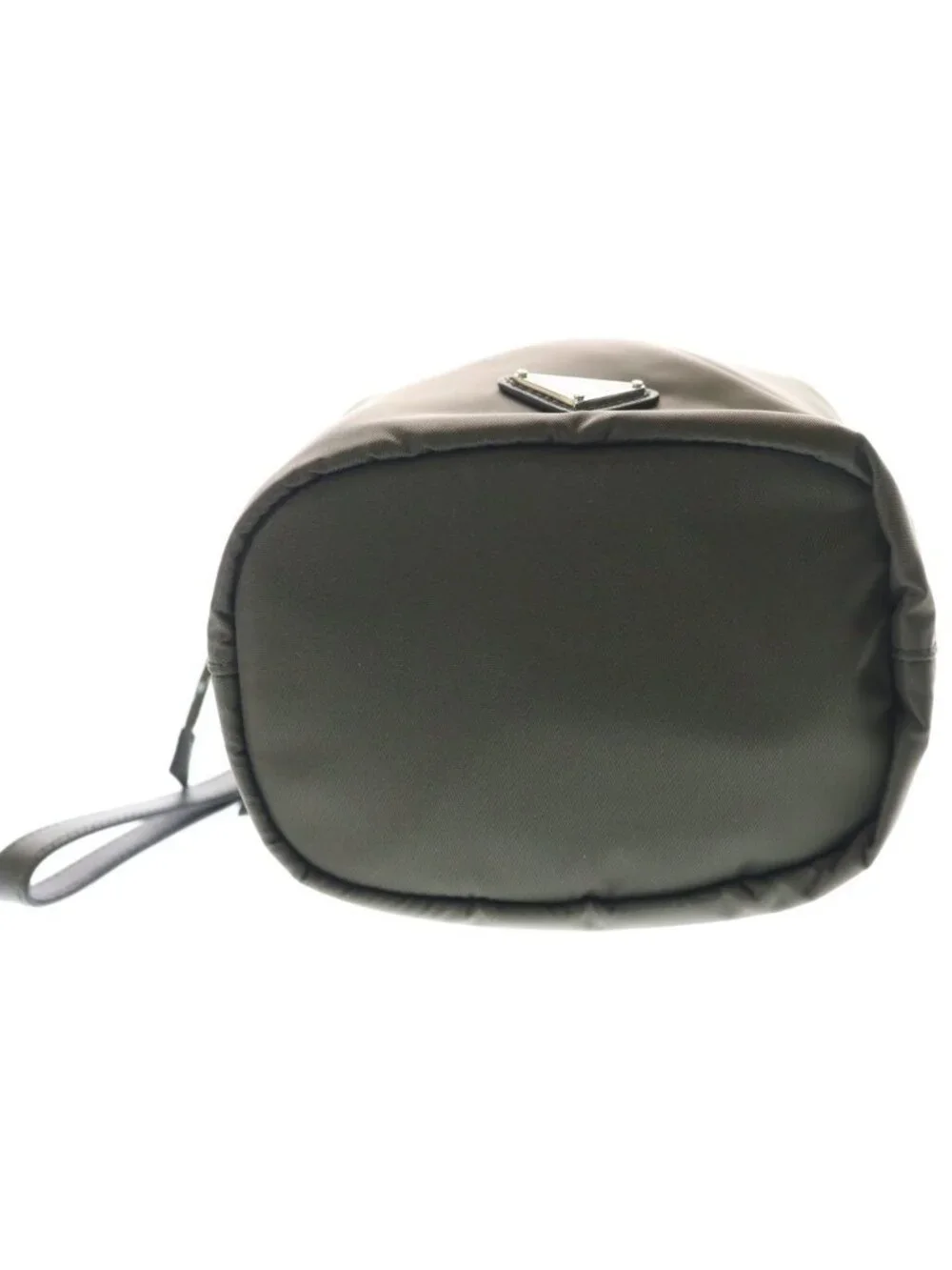 Prada Re-Nylon Speedlock Pouch Drawstring Leather Khaki Silver